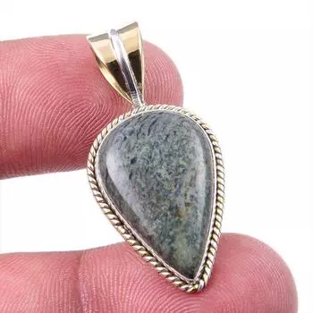 Natural Green Pietersite Gemstone 925 Solid Silver Two Tone Pendant 1.25 K7h73