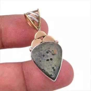 Natural Green Pietersite Gemstone 925 Solid Silver Two Tone Pendant 1.50 Y0h84