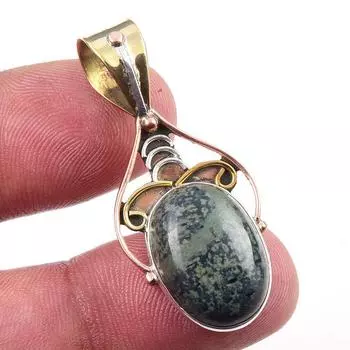 Natural Green Pietersite Gemstone 925 Solid Silver Two Tone Pendant 1.50 q1L63