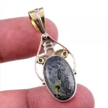 Natural Green Pietersite Gemstone 925 Solid Silver Two Tone Pendant 1.75 O5u58
