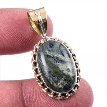Natural Green Pietersite Gemstone 925 Solid Silver Two Tone Pendant 1.50 t5f93