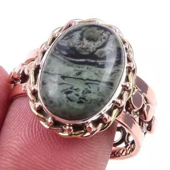 Natural Green Pietersite Gemstone 925 Sterling Silver Two Tone Ring Size 10 I8s15