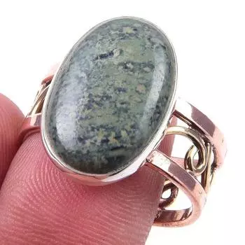 Natural Green Pietersite Gemstone 925 Sterling Silver Two Tone Ring S.10.5 c2B55