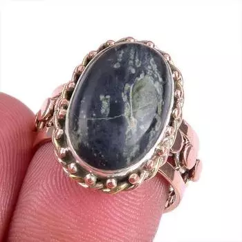 Natural Green Pietersite Gemstone Two Tone 925 Sterling Silver Ring Size 7 a3a83