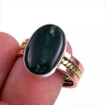 Natural Green Pietersite Gemstone Two Tone 925 Sterling Silver Ring S.8.5 q1k93