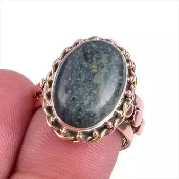 Natural Green Pietersite Gemstone Two Tone 925 Sterling Silver Ring S.6.5 c2C31