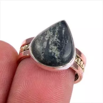 Natural Green Pietersite Gemstone Two Tone 925 Sterling Silver Ring S.6.5 K6j60