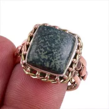 Natural Green Pietersite Gemstone Two Tone 925 Sterling Silver Ring Size 9 J4F30