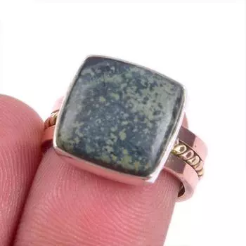 Natural Green Pietersite Gemstone Two Tone 925 Sterling Silver Ring Size 6 r5p03