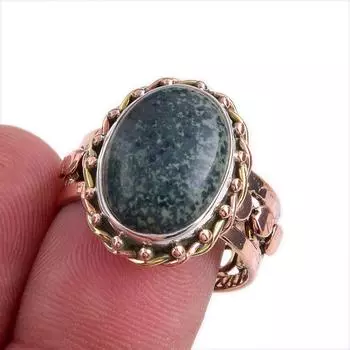 Natural Green Pietersite Gemstone Two Tone 925 Sterling Silver Ring S.8.5 D5R50