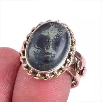 Natural Green Pietersite Gemstone Two Tone 925 Sterling Silver Ring Size 7 t4H13