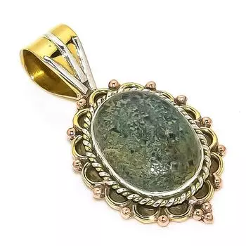 Natural Green Pietersite Two Tone 925 Solid Sterling Silver Pendant 1.50 h3o40