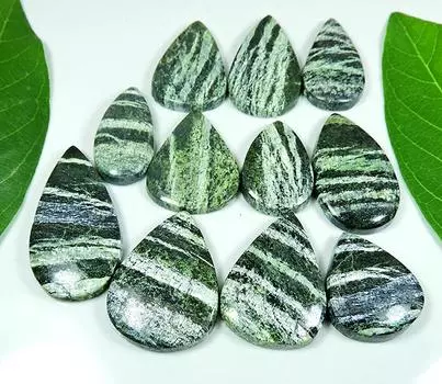 Natural Green Swiss Opal Pear Cabochon Loose Gemstone 11 Pcs Lot 370Cts. RQ-204