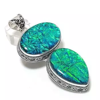 Подвеска из натурального зеленого триплетного опала из стерлингового серебра 925 пробы 3,31 дюйма P7y70