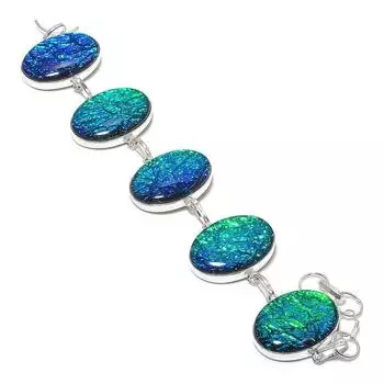 Natural Green Triplet Opal Gemstone 925 Sterling Silver Bracelet 7-8 H5O24