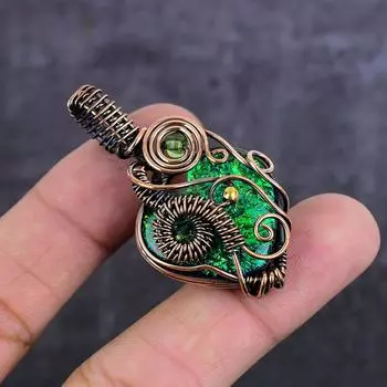 Natural Green Triplet Opal, Peridot Copper Wire Wrap Jewelry Pendant 2.05 j2Q90