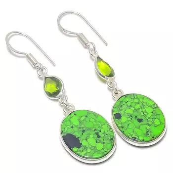 Серьги из серебра 925 пробы с натуральным зеленым бирюзовым камнем и перидотом 1,97 дюйма f5g67