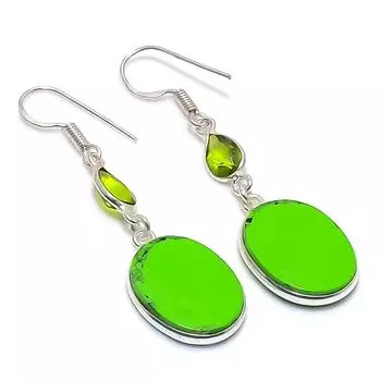 Серьги из стерлингового серебра 925 пробы с натуральной зеленой бирюзой и драгоценным камнем перидот 2,09 дюйма M7O01