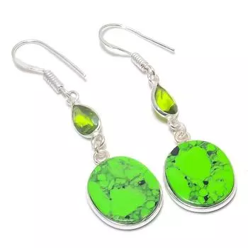 Серьги из стерлингового серебра 925 пробы с натуральной зеленой бирюзой и драгоценным камнем перидот 2,01 дюйма K0H00