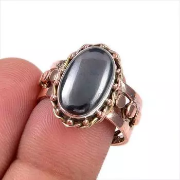 Natural Gunmetal Gemstone 925 Solid Sterling Silver Gift Two Tone Ring S.8 m8f31