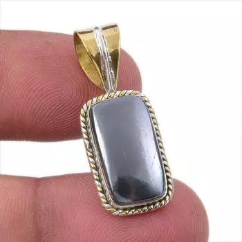 Natural Gunmetal Gemstone 925 Solid Sterling Silver Two Tone Pendant 1.50 L1f32