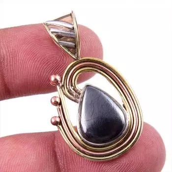 Natural Gunmetal Gemstone 925 Solid Sterling Silver Two Tone Pendant 1.50 D3F59