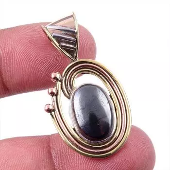 Natural Gunmetal Gemstone 925 Solid Sterling Silver Two Tone Pendant 1.50 p6j39