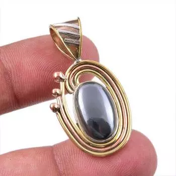 Natural Gunmetal Gemstone 925 Solid Sterling Silver Two Tone Pendant 1.50 v6s00