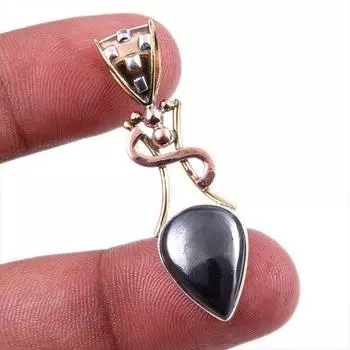 Natural Gunmetal Gemstone 925 Solid Sterling Silver Two Tone Pendant 1.75 A8O83