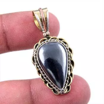 Natural Gunmetal Gemstone 925 Solid Sterling Silver Two Tone Pendant 1.50 Q7e75