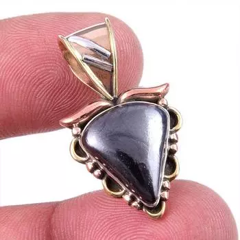 Natural Gunmetal Gemstone 925 Solid Sterling Silver Two Tone Pendant 1.25 R2W63