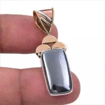 Natural Gunmetal Gemstone 925 Solid Sterling Silver Two Tone Pendant 1.50 Z6a01