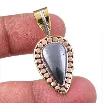 Natural Gunmetal Gemstone 925 Solid Sterling Silver Two Tone Pendant 1.50 s1d29