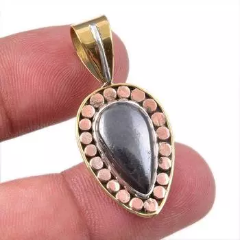 Natural Gunmetal Gemstone 925 Solid Sterling Silver Two Tone Pendant 1.50 m3A09