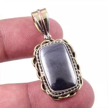 Natural Gunmetal Gemstone 925 Solid Sterling Silver Two Tone Pendant 1.50 K3e15