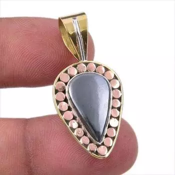 Natural Gunmetal Gemstone 925 Solid Sterling Silver Two Tone Pendant 1.50 n1Q80