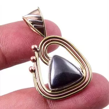 Natural Gunmetal Gemstone 925 Solid Sterling Silver Two Tone Pendant 1.50 V3I61