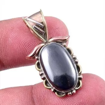 Natural Gunmetal Gemstone 925 Solid Sterling Silver Two Tone Pendant 1.25 d9j96