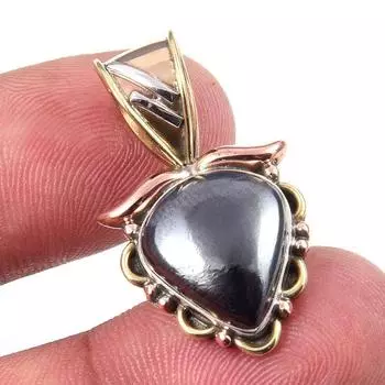 Natural Gunmetal Gemstone 925 Solid Sterling Silver Two Tone Pendant 1 g6Z17