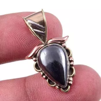 Natural Gunmetal Gemstone 925 Solid Sterling Silver Two Tone Pendant 1.25 j4A85