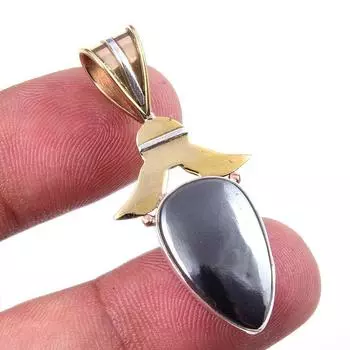 Natural Gunmetal Gemstone 925 Solid Sterling Silver Two Tone Pendant 1.75 K0v93