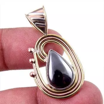 Natural Gunmetal Gemstone 925 Solid Sterling Silver Two Tone Pendant 1.50 D6T33