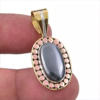 Natural Gunmetal Gemstone 925 Solid Sterling Silver Two Tone Pendant 1.50 U2Y09