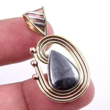 Natural Gunmetal Gemstone 925 Solid Sterling Silver Two Tone Pendant 1.50 K3n51