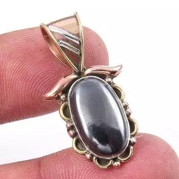Natural Gunmetal Gemstone 925 Solid Sterling Silver Two Tone Pendant 1.25 S7Y66