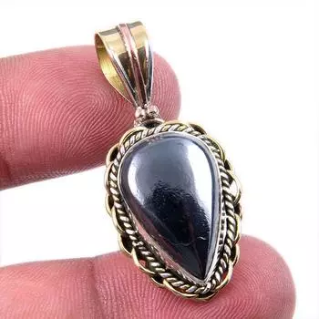 Natural Gunmetal Gemstone 925 Solid Sterling Silver Two Tone Pendant 1.50 m9K45