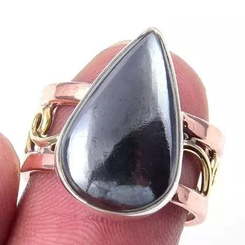 Natural Gunmetal Gemstone Handmade 925 Sterling Silver Two Tone Ring Size 6 V5V45