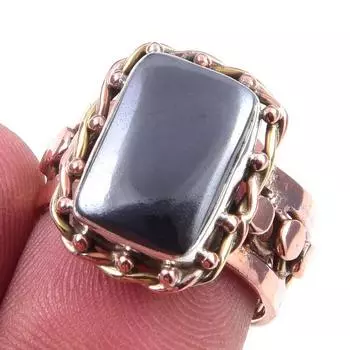 Natural Gunmetal Gemstone Handmade 925 Sterling Silver Two Tone Ring Size 8 S5K37