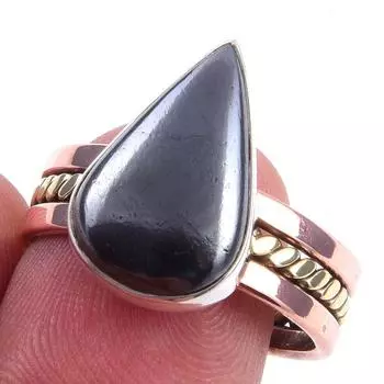Natural Gunmetal Gemstone Handmade 925 Sterling Silver Two Tone Ring Size 9 g5r74