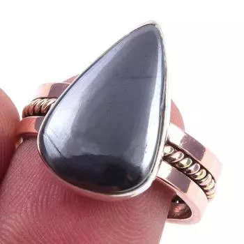 Natural Gunmetal Gemstone Handmade 925 Sterling Silver Two Tone Ring S.8.5 s4l09